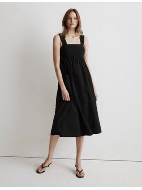 Madewell Black Cutout Back Empire Square-Neck Midi Dress